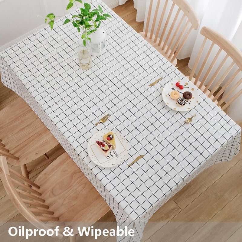 TruDelve Heavy Duty Vinyl Table Cloth Plastic Tablecloths for Kitchen Dining Tables Wipeable PVC Waterproof Tablecloth for Rectangle Table (54'' x 78', White Plaid) - Image 5